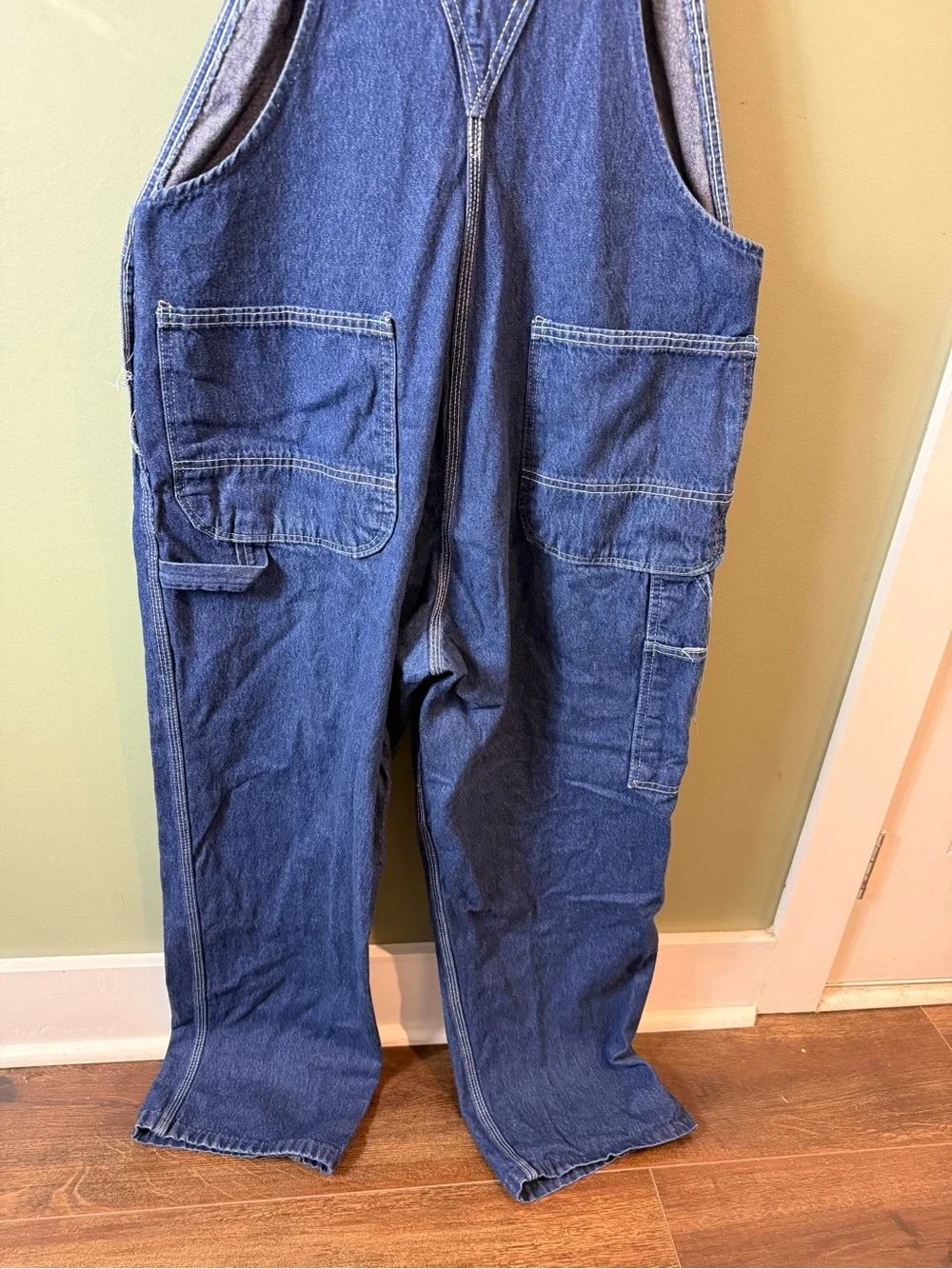 Classic Blue Denim Overalls with Green Accent